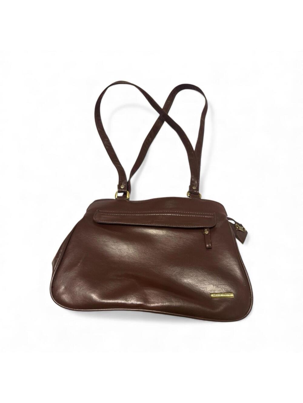 Moda Italia Leather Shoulder Bag Two Straps Zip Closure Brown
